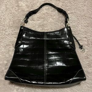 BRIGHTON black leather croc embossed tote
